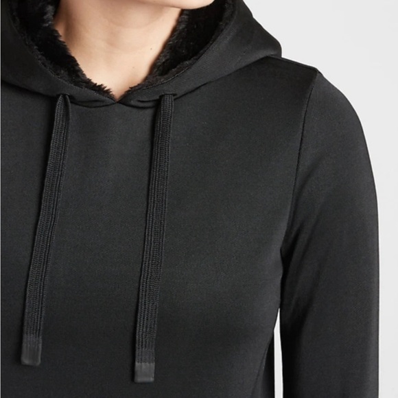 ATHLETA BLACK LONG SLEEVE TRIUMPH LUXE SHINE HOODIE SWEATSHIRT DRESS Sz XS - Picture 6 of 14